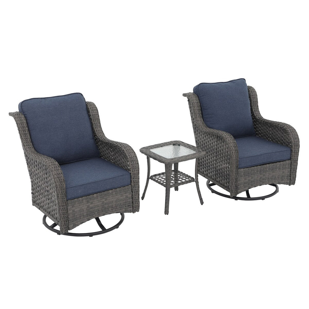 Chaises d'extérieur pivotantes à 360 degrés en osier avec table carrée