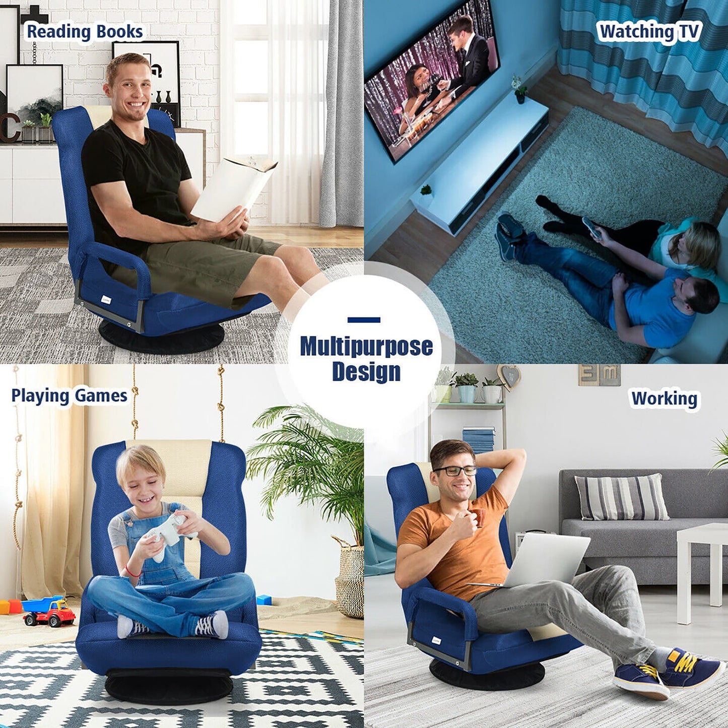 Chaise de jeu pivotante à 360 degrés avec dossier réglable et pliable