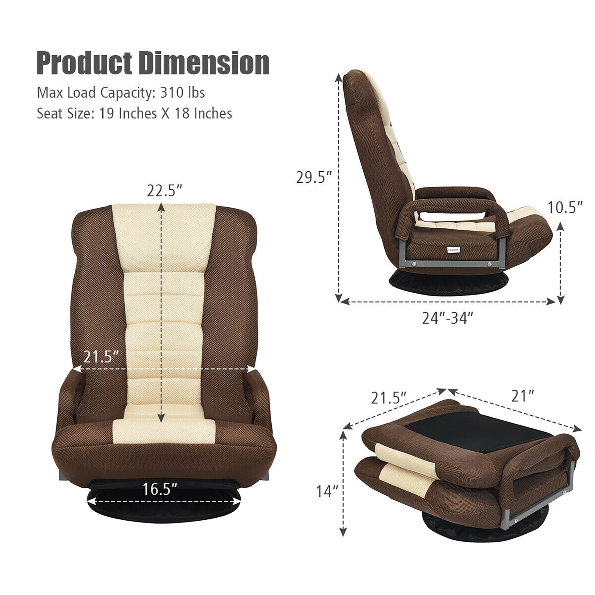 Chaise de jeu pivotante à 360 degrés avec dossier réglable et pliable