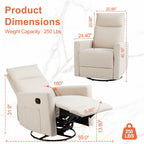 Fauteuil inclinable manuel pivotant à 360°, revêtement en lin, canapé simple réglable pour chambre d'enfant, salon ou chambre à coucher