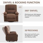 Fauteuil inclinable manuel pivotant à 360° en tissu avec repose-pieds coulissant et poches latérales