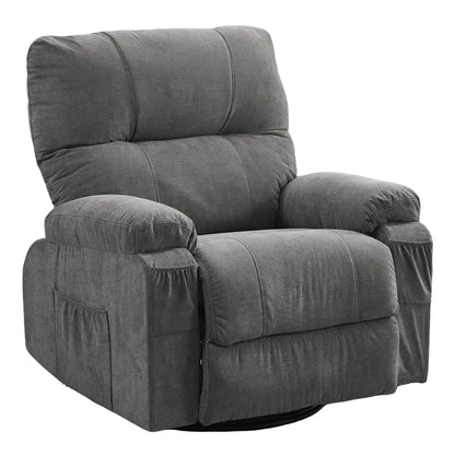 Fauteuil inclinable manuel pivotant à 360° en tissu avec repose-pieds coulissant et poches latérales