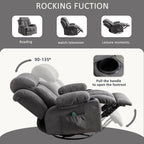 Fauteuil inclinable manuel en tissu, pivotant à 360°, avec massage et chauffage, avec chargement USB et deux porte-gobelets