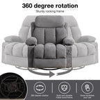 Fauteuil inclinable manuel en tissu, pivotant à 360°, avec massage et chauffage, avec chargement USB et deux porte-gobelets