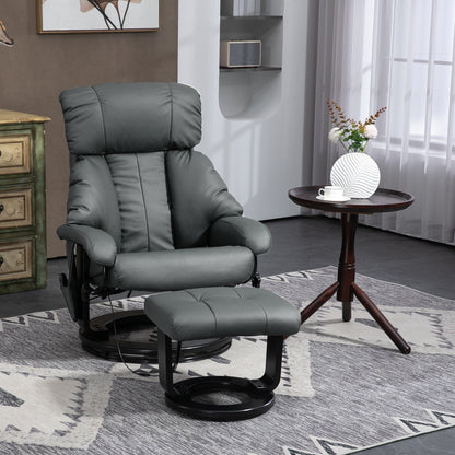 Fauteuil inclinable de massage manuel pivotant à 360° en cuir PU avec repose-pieds, dossier réglable et vibration à 10 points