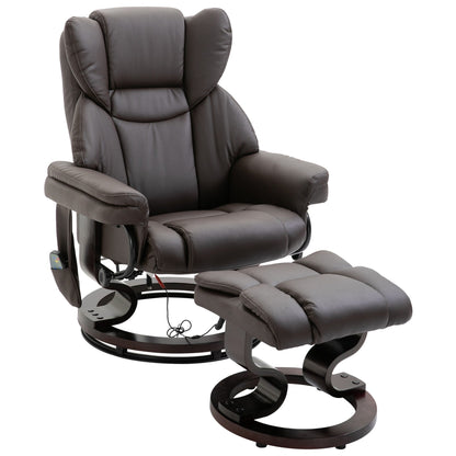Fauteuil inclinable massant pivotant à 360° en cuir PU avec 10 points de vibration, dossier et repose-pieds réglables