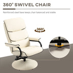 Fauteuil inclinable pivotant à 360° en cuir synthétique, dossier haut, avec pouf et rembourrage en mousse épaisse
