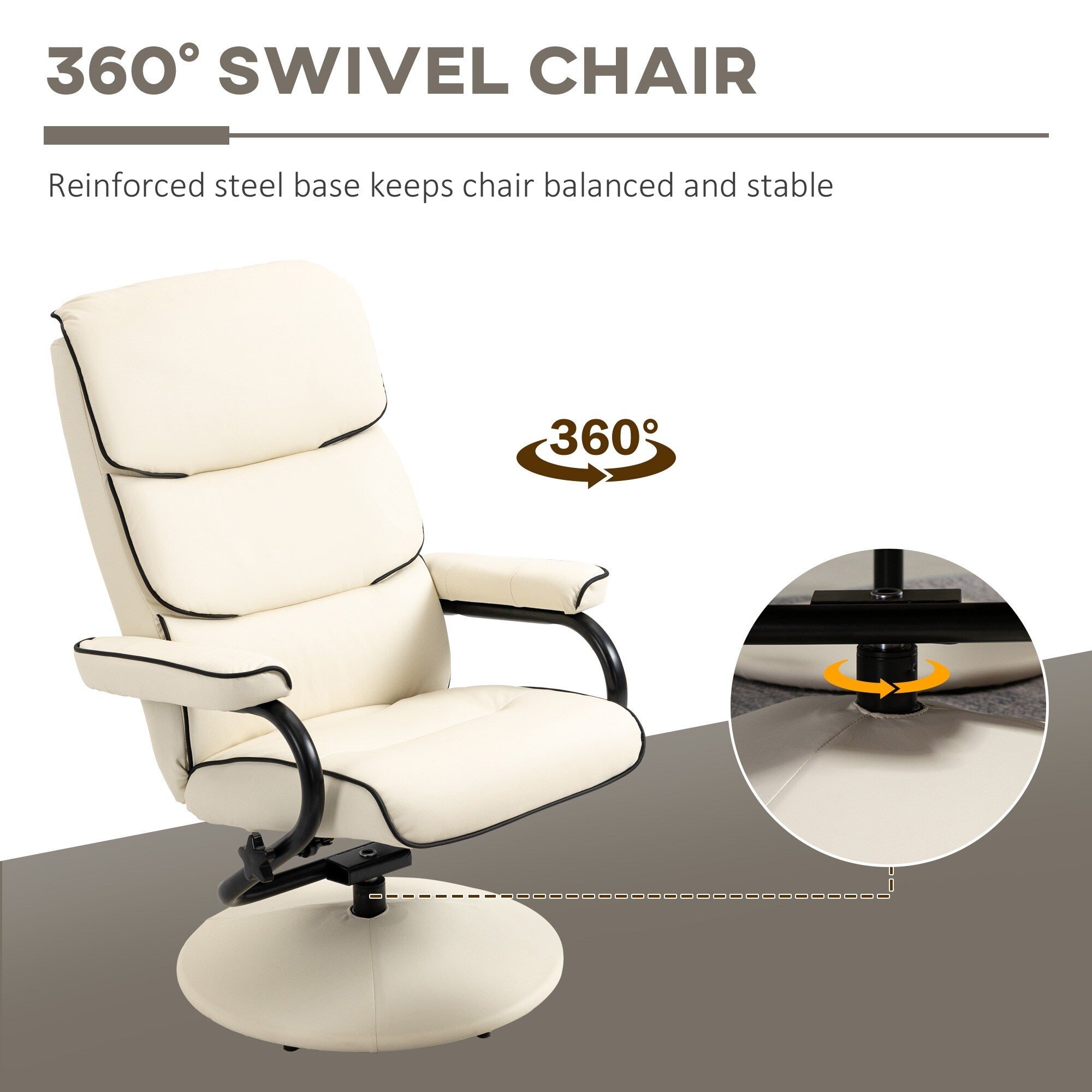 Fauteuil inclinable pivotant à 360° en cuir synthétique, dossier haut, avec pouf et rembourrage en mousse épaisse