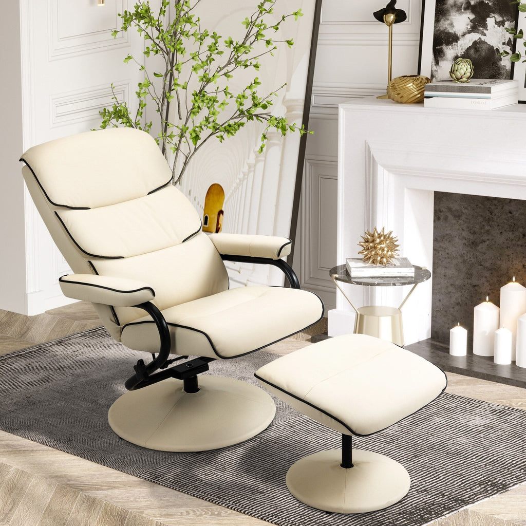 Fauteuil inclinable pivotant à 360° en cuir synthétique, dossier haut, avec pouf et rembourrage en mousse épaisse