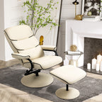 Fauteuil inclinable pivotant à 360° en cuir synthétique, dossier haut, avec pouf et rembourrage en mousse épaisse