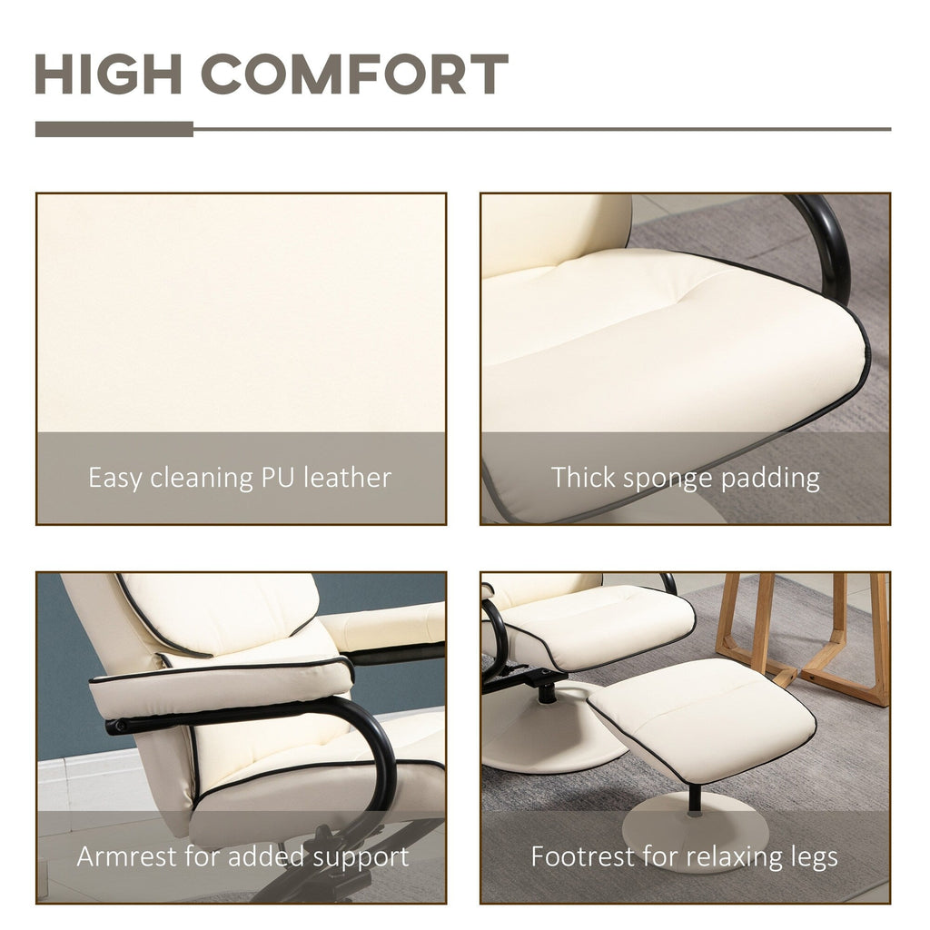 Fauteuil inclinable pivotant à 360° en cuir synthétique, dossier haut, avec pouf et rembourrage en mousse épaisse