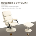 Fauteuil inclinable pivotant à 360° en cuir synthétique, dossier haut, avec pouf et rembourrage en mousse épaisse