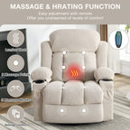 Fauteuil inclinable, massant et chauffant, pivotant à 360°, avec chargement USB, poches latérales et 2 porte-gobelets