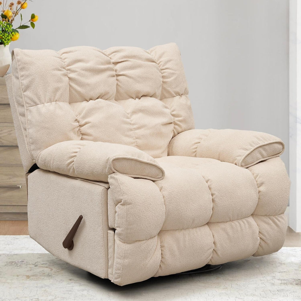 Fauteuil inclinable pivotant à 360° en tissu d'ameublement, fauteuil à bascule inclinable simple avec support lombaire pour salon