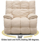 Fauteuil inclinable pivotant à 360° en tissu d'ameublement, fauteuil à bascule inclinable simple avec support lombaire pour salon