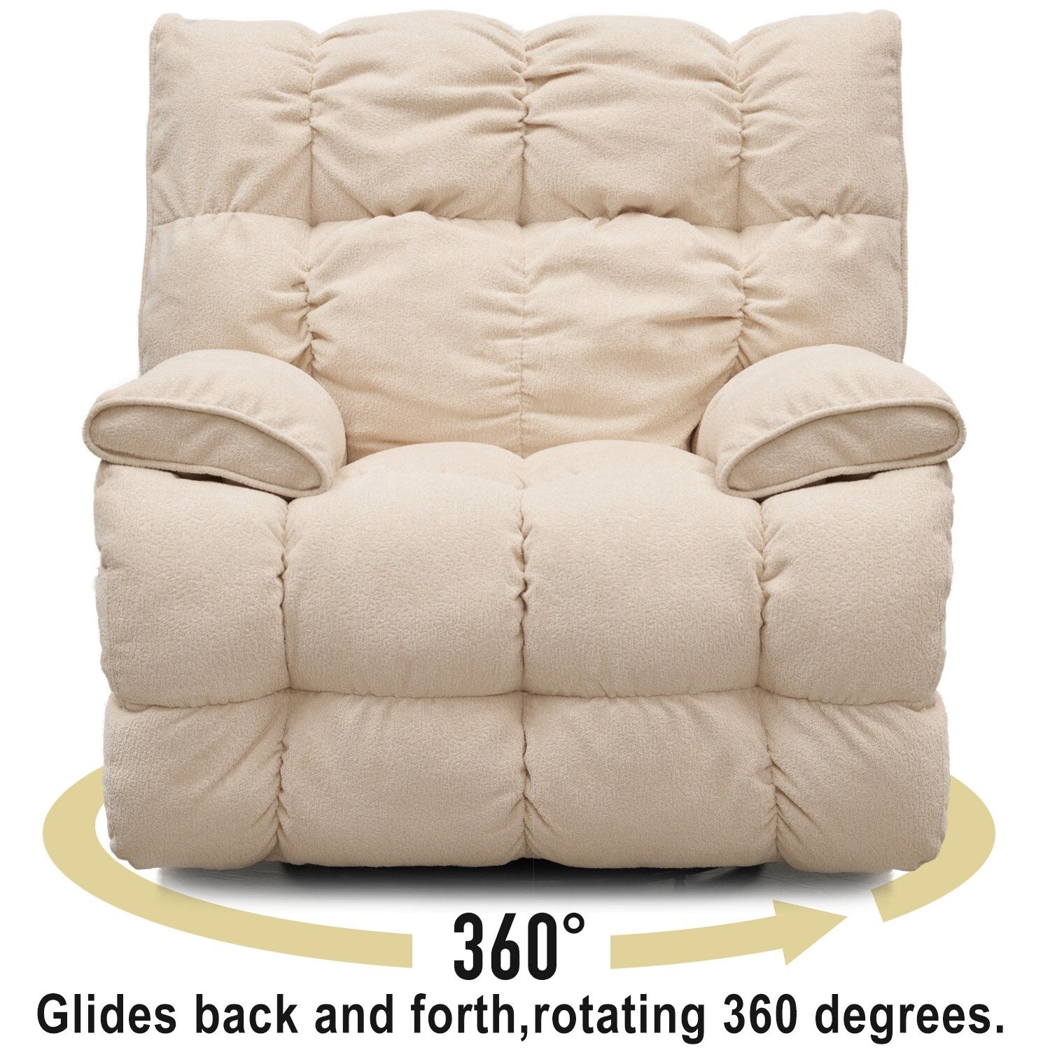 Fauteuil inclinable pivotant à 360° en tissu d'ameublement, fauteuil à bascule inclinable simple avec support lombaire pour salon