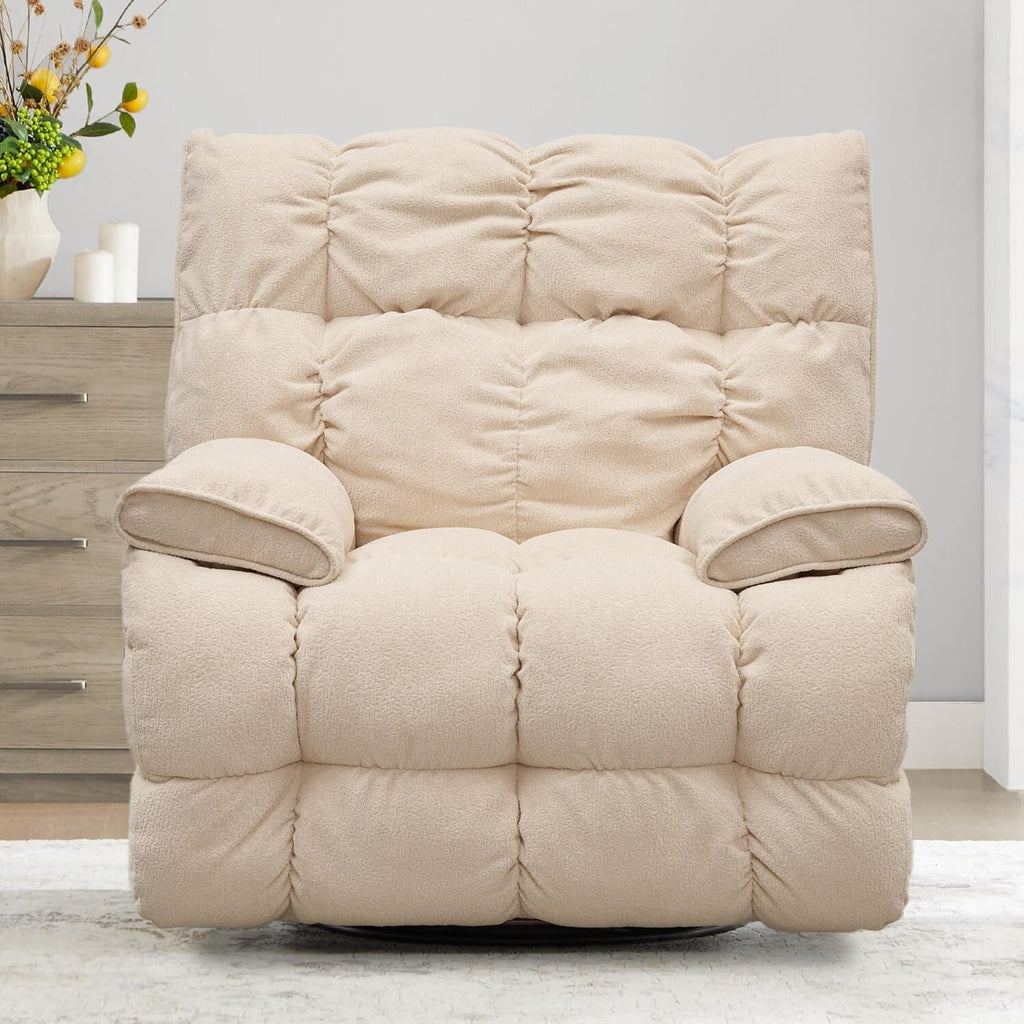 Fauteuil inclinable pivotant à 360° en tissu d'ameublement, fauteuil à bascule inclinable simple avec support lombaire pour salon