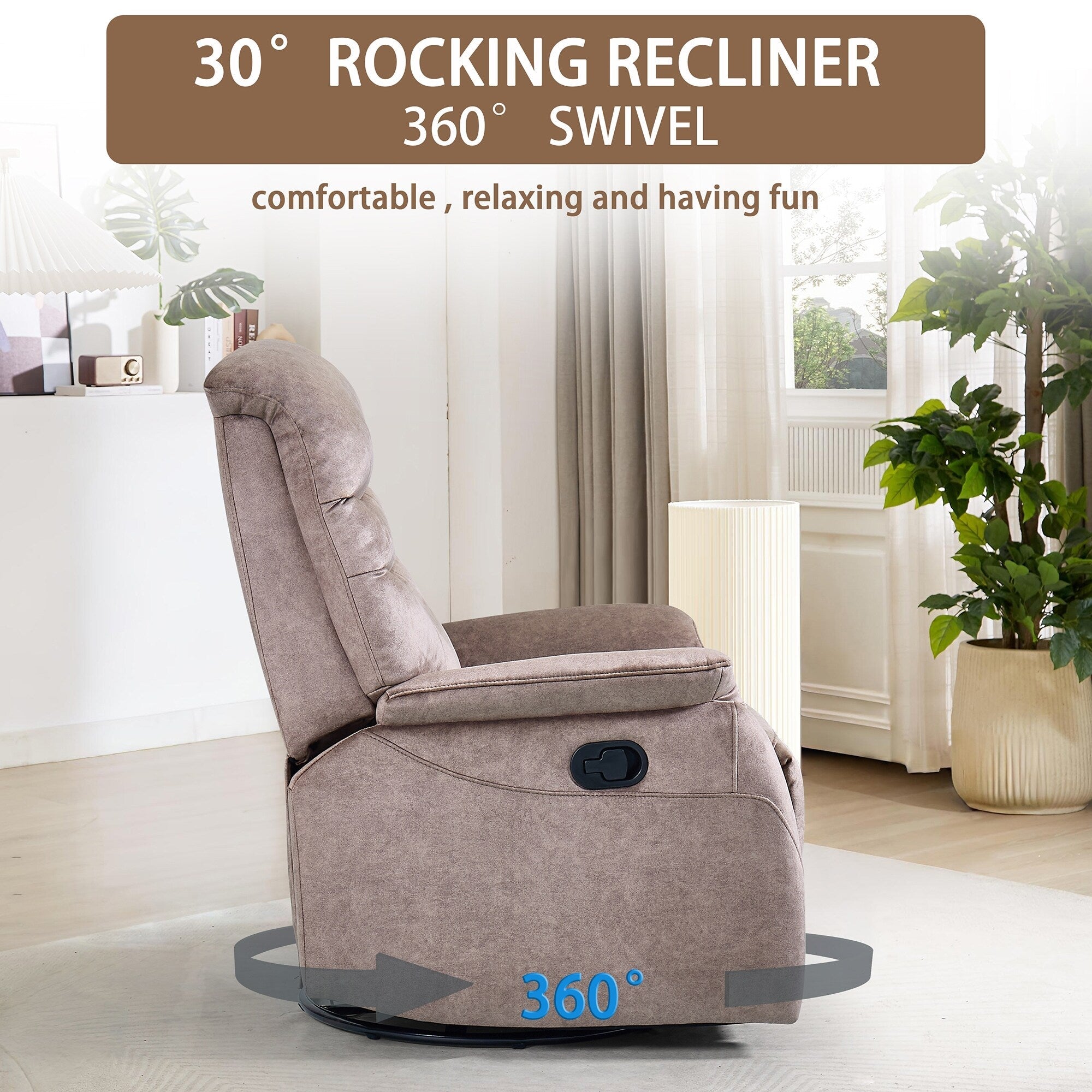 Fauteuil inclinable pivotant à 360°, fauteuil de salon moderne en velours, canapé simple réglable avec support lombaire