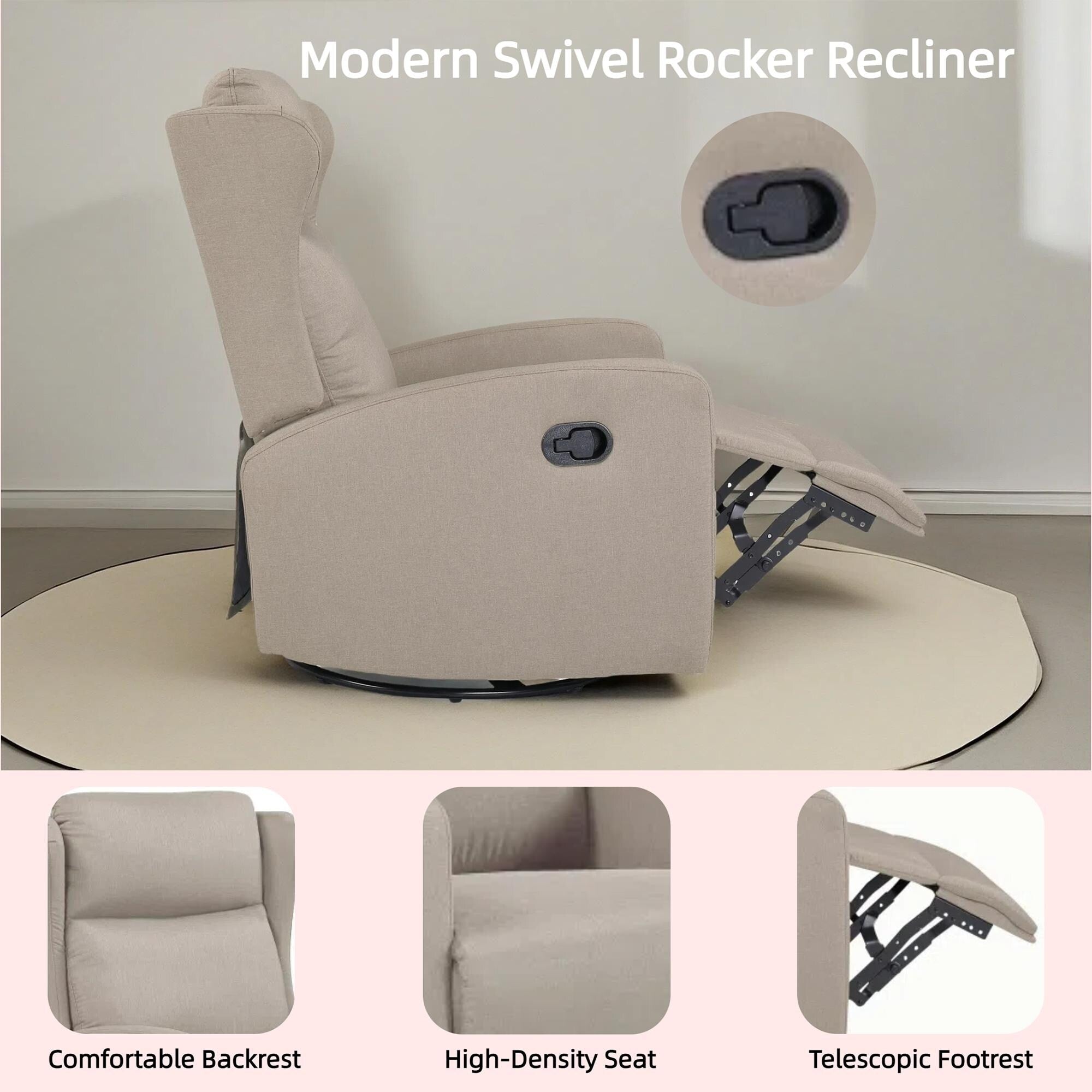 Fauteuil inclinable pivotant à 360° avec dossier réglable - Design moderne pour salon, bureau et espaces de divertissement