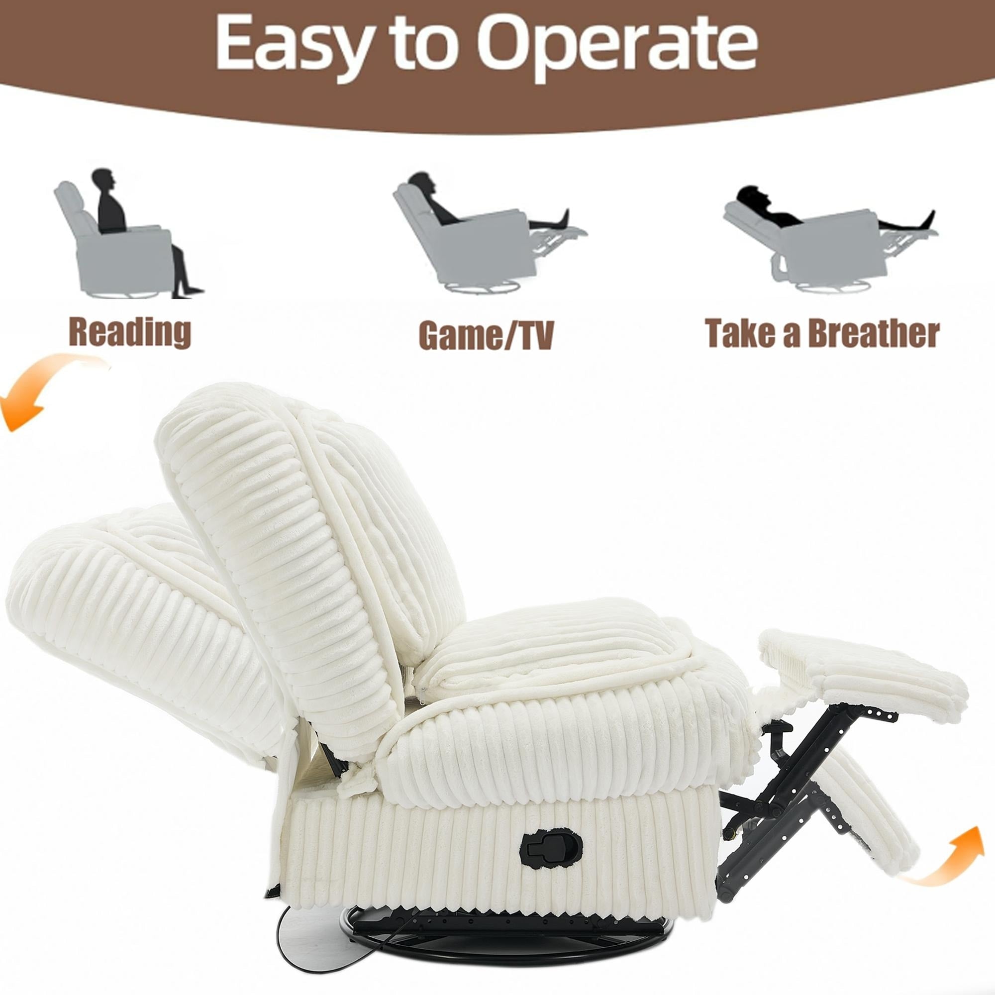Fauteuil inclinable pivotant à 360° avec dossier réglable en velours côtelé