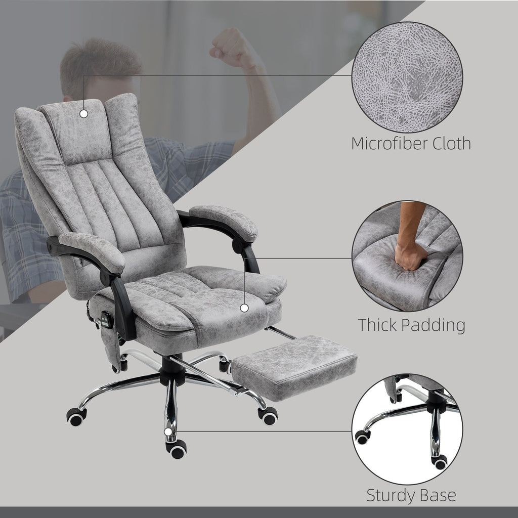 Fauteuil de bureau pivotant à 360° avec dossier haut et inclinable, avec chauffage lombaire, inclinaison réglable et repose-pieds extensible