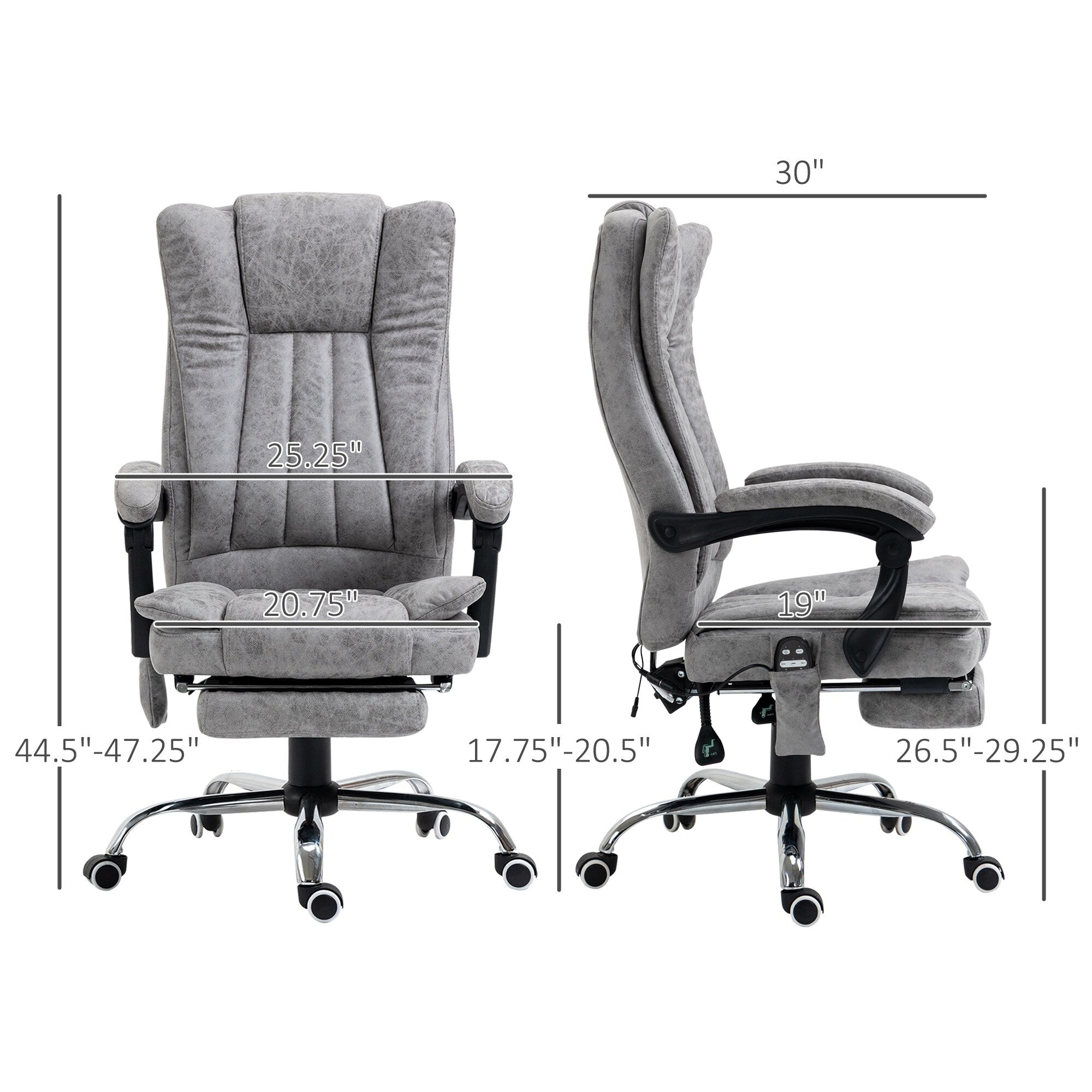 Fauteuil de bureau pivotant à 360° avec dossier haut et inclinable, avec chauffage lombaire, inclinaison réglable et repose-pieds extensible