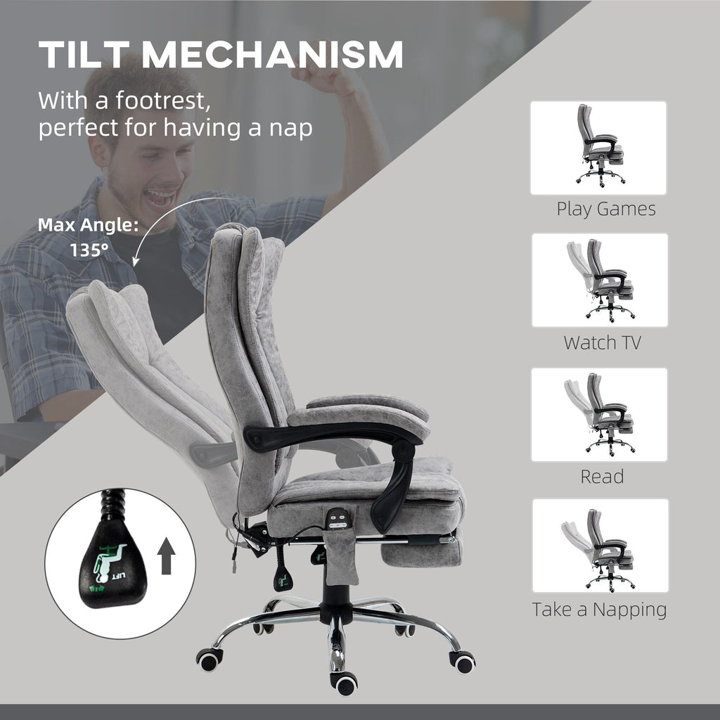 Fauteuil de bureau pivotant à 360° avec dossier haut et inclinable, avec chauffage lombaire, inclinaison réglable et repose-pieds extensible