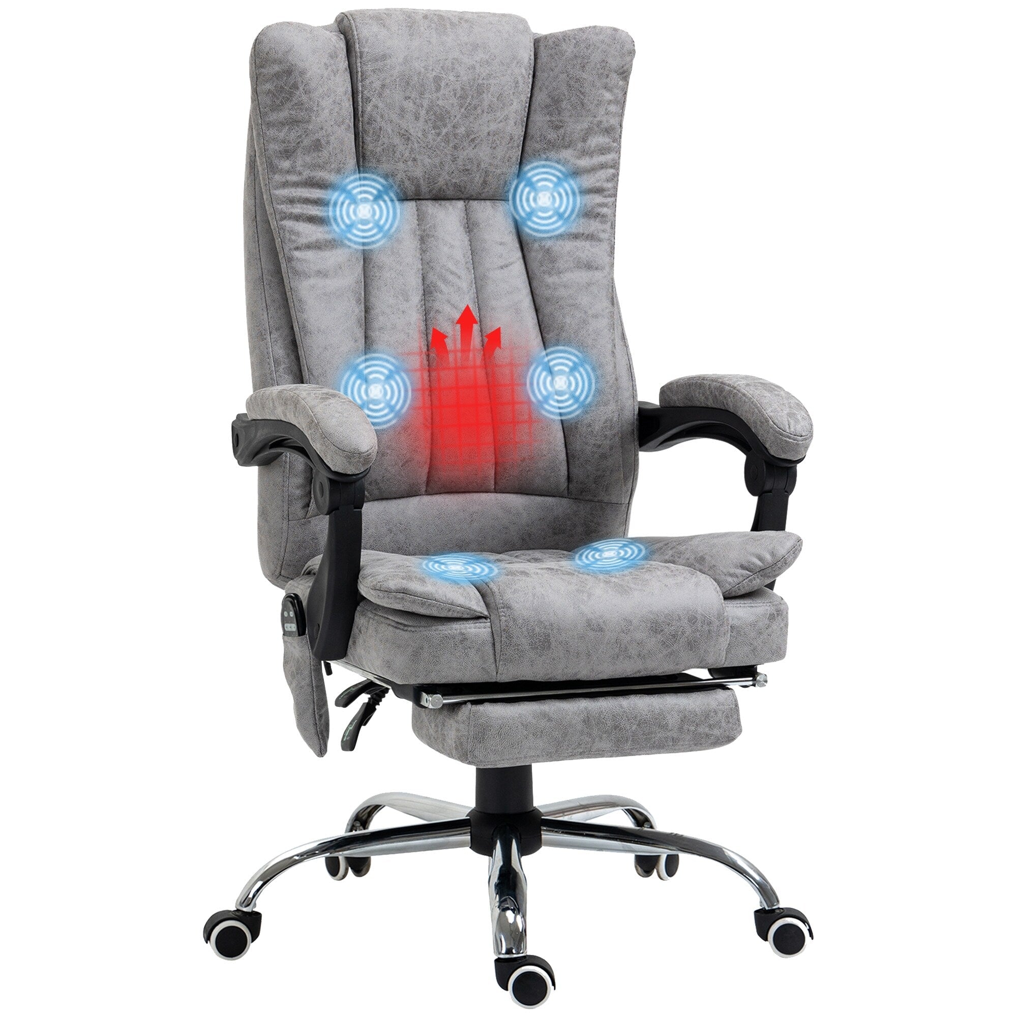 Fauteuil de bureau pivotant à 360° avec dossier haut et inclinable, avec chauffage lombaire, inclinaison réglable et repose-pieds extensible