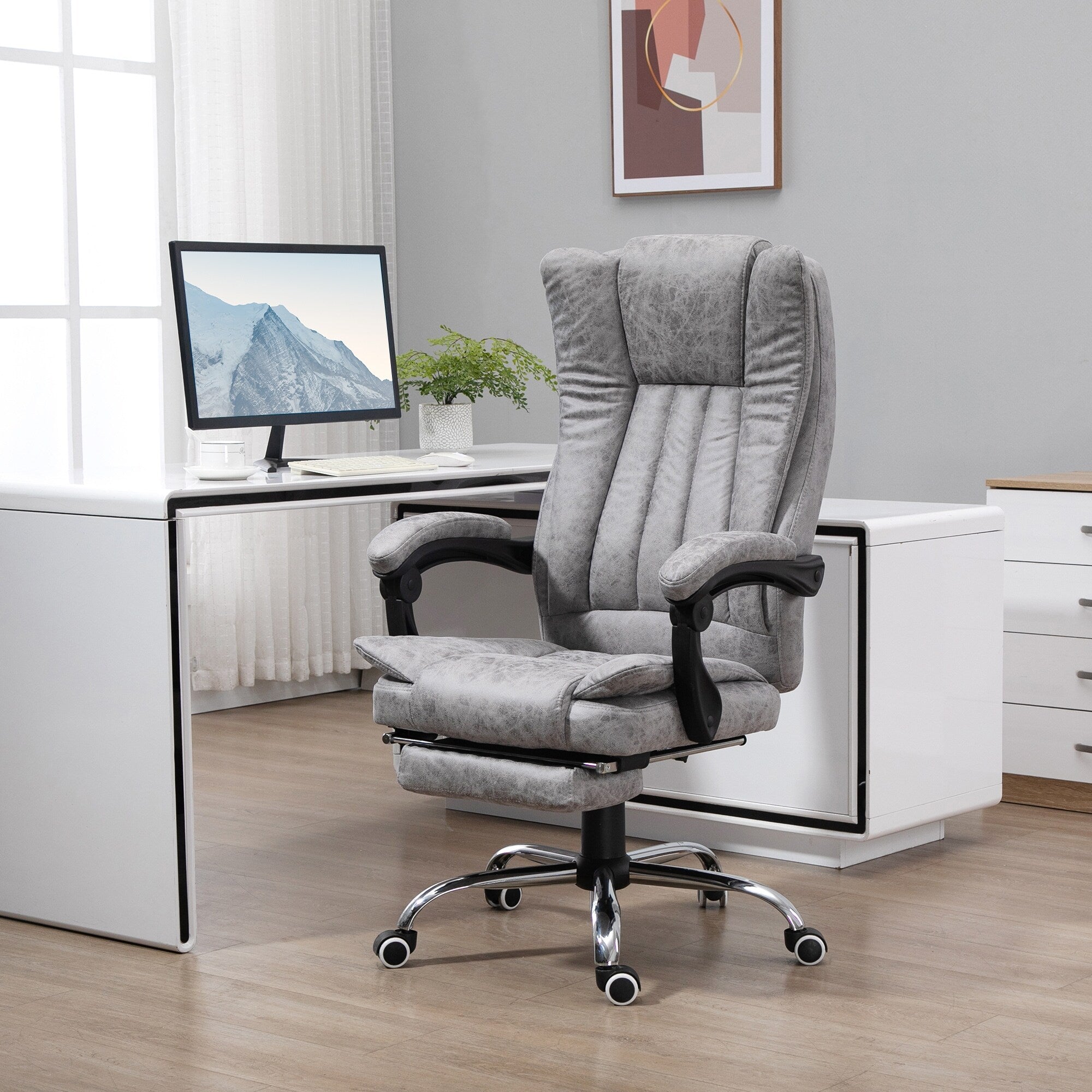 Fauteuil de bureau pivotant à 360° avec dossier haut et inclinable, avec chauffage lombaire, inclinaison réglable et repose-pieds extensible