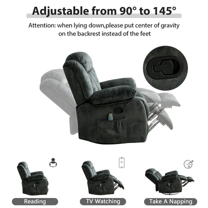Fauteuil inclinable à bascule manuel pivotant à 360° avec massage et chaleur et vibrations