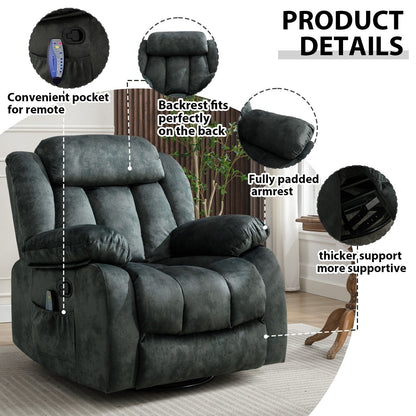 Fauteuil inclinable à bascule manuel pivotant à 360° avec massage et chaleur et vibrations