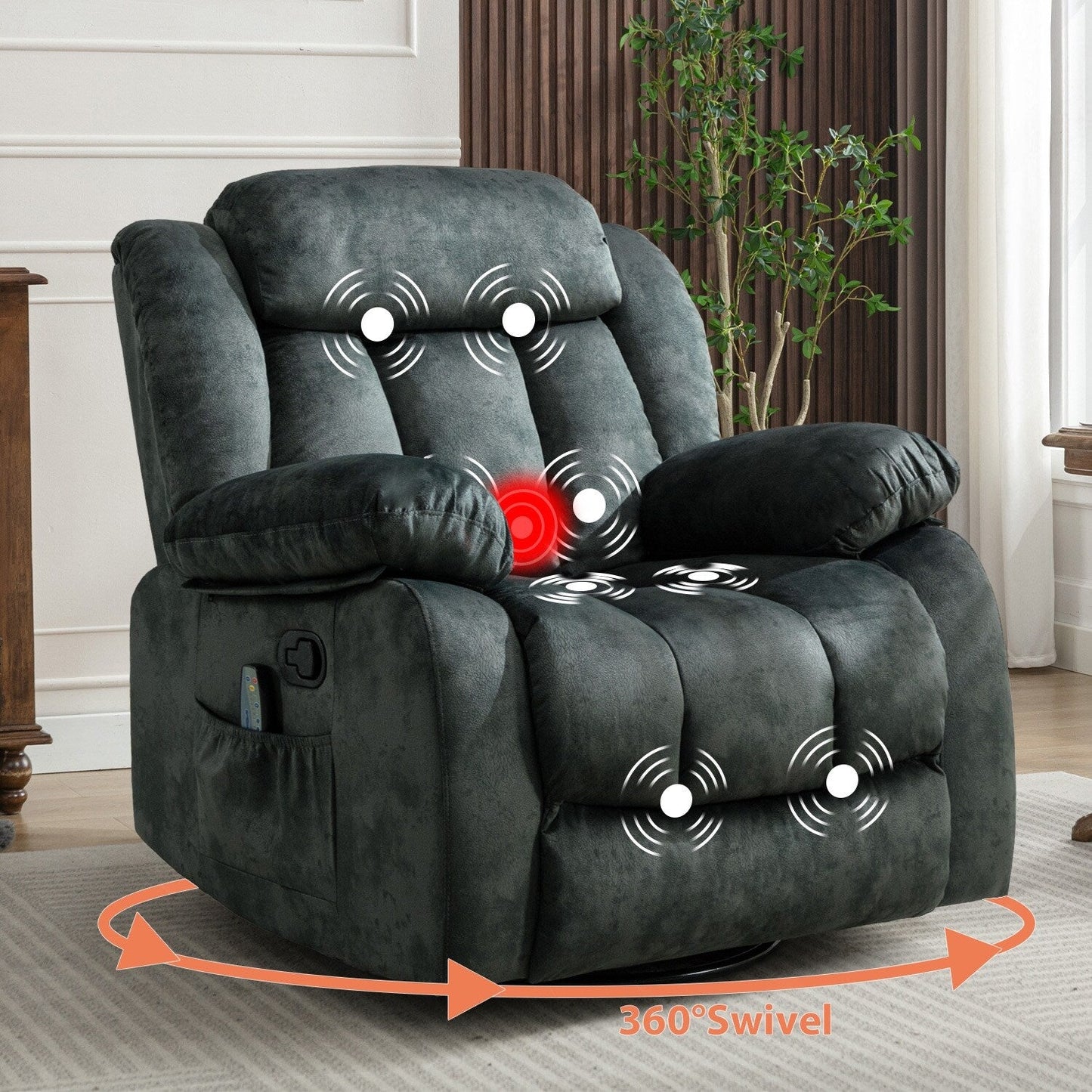 Fauteuil inclinable à bascule manuel pivotant à 360° avec massage et chaleur et vibrations
