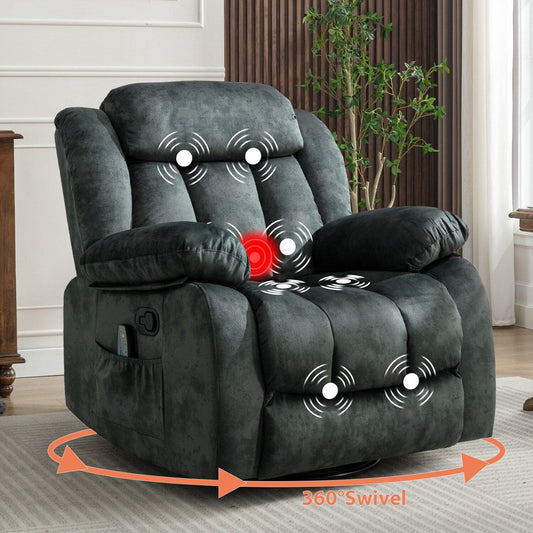 Fauteuil inclinable à bascule manuel pivotant à 360° avec massage et chaleur et vibrations