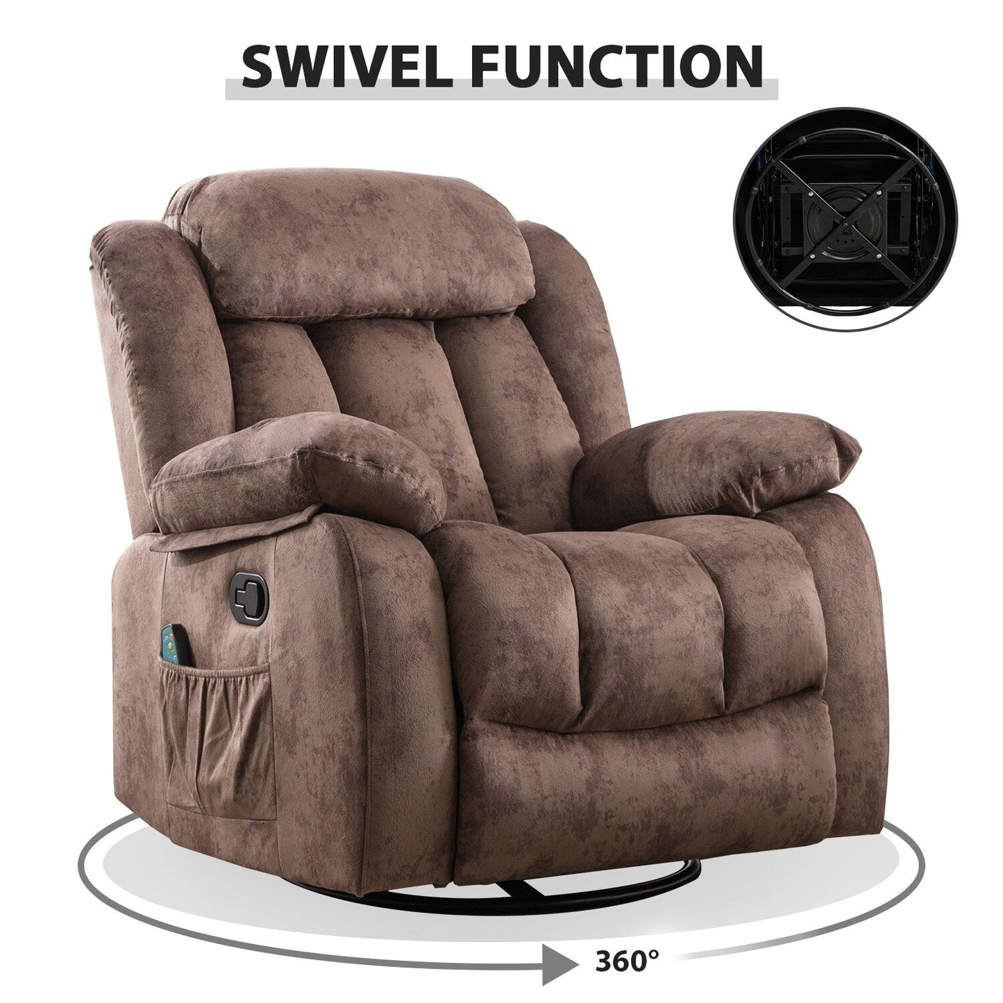 Fauteuil inclinable à bascule manuel pivotant à 360° avec massage et chaleur et vibrations