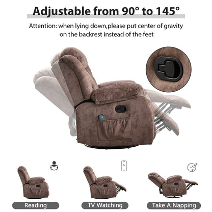 Fauteuil inclinable à bascule manuel pivotant à 360° avec massage et chaleur et vibrations