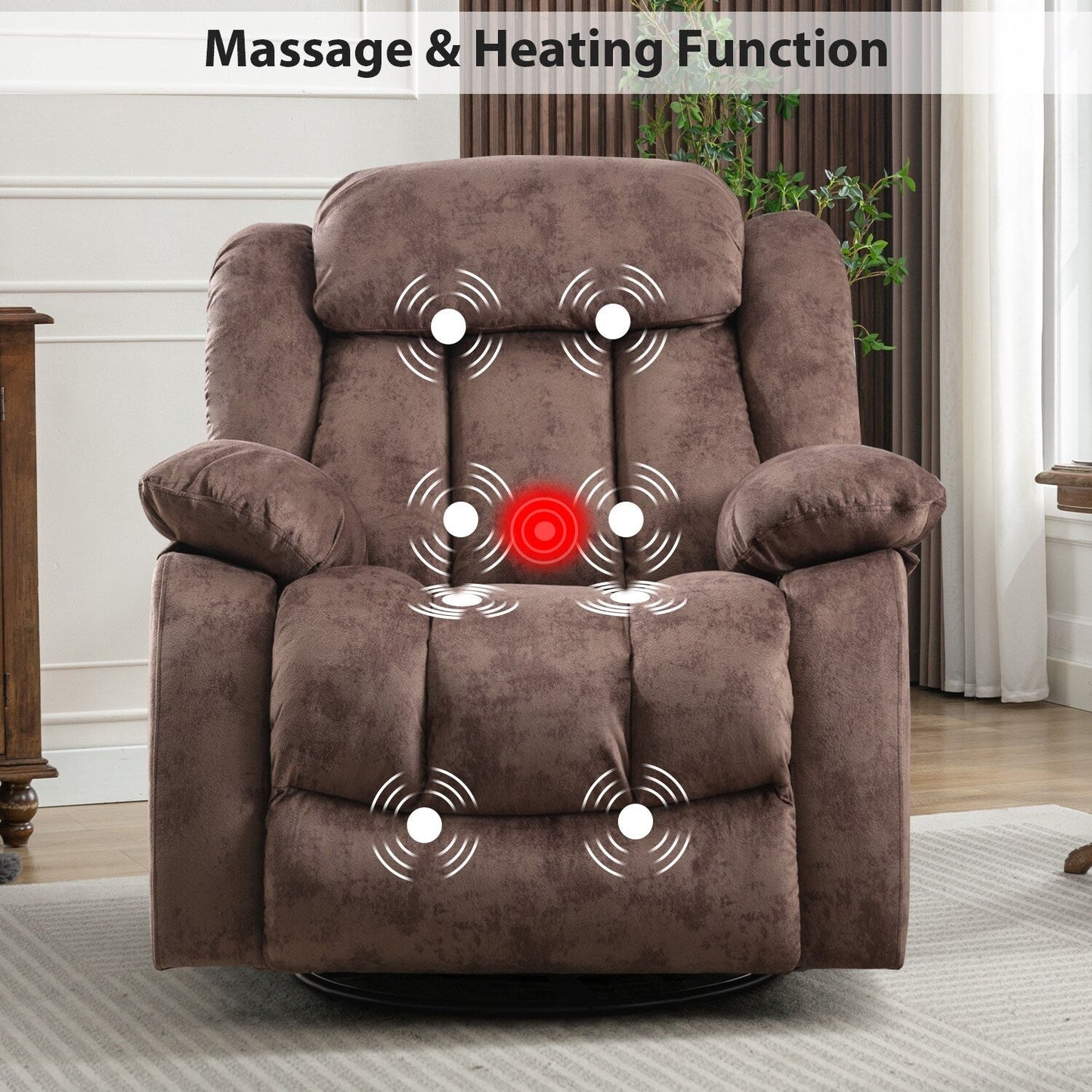 Fauteuil inclinable à bascule manuel pivotant à 360° avec massage et chaleur et vibrations