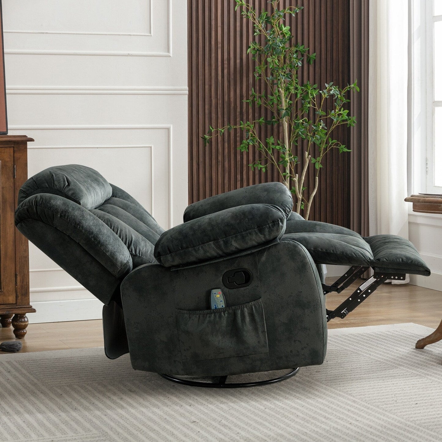 Fauteuil inclinable à bascule manuel pivotant à 360° avec massage et chaleur et vibrations