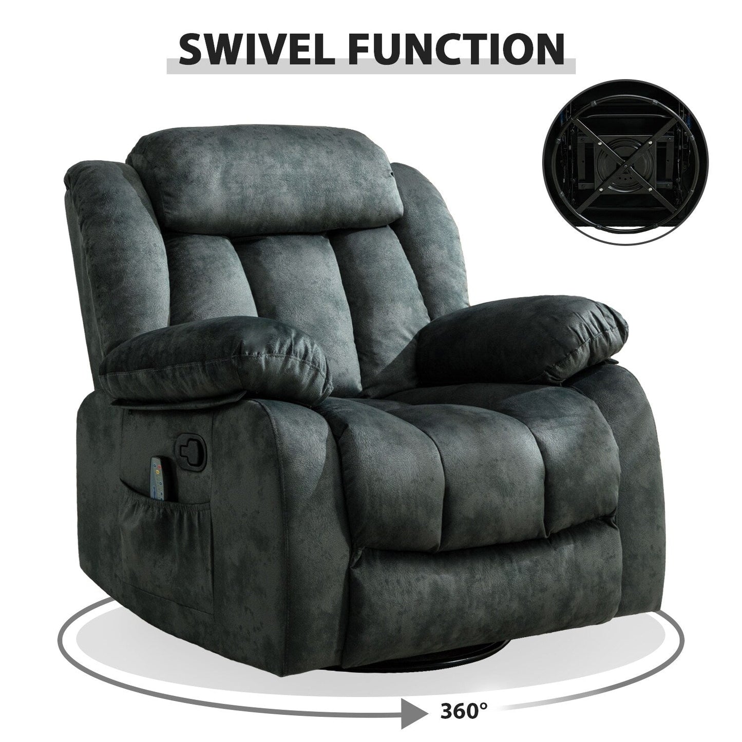 Fauteuil inclinable à bascule manuel pivotant à 360° avec massage et chaleur et vibrations