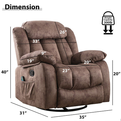 Fauteuil inclinable à bascule manuel pivotant à 360° avec massage et chaleur et vibrations