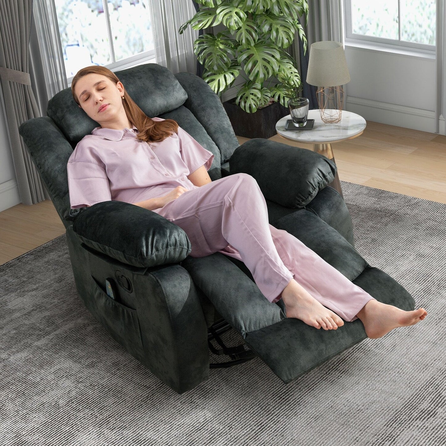 Fauteuil inclinable à bascule manuel pivotant à 360° avec massage et chaleur et vibrations