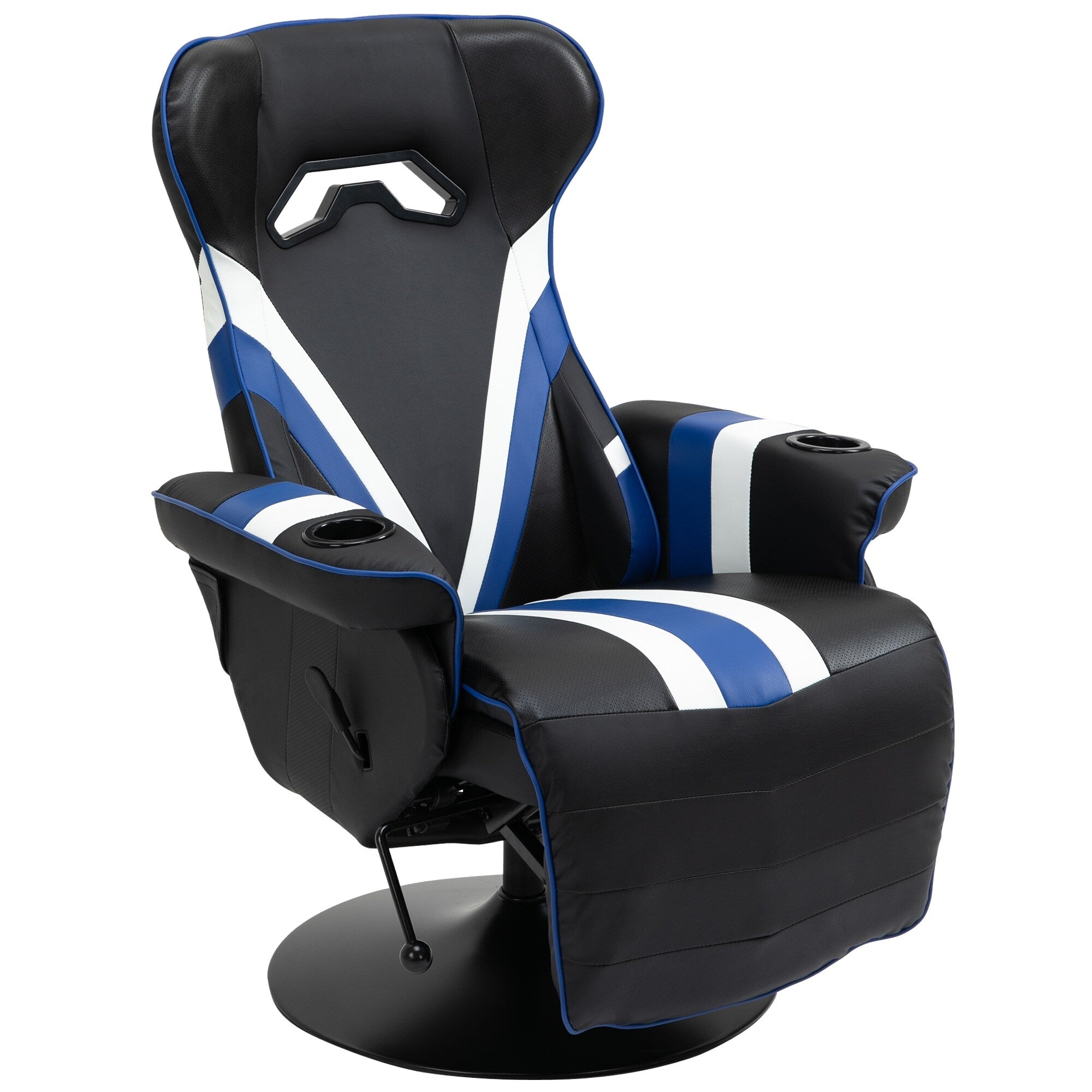 Chaise de jeu ergonomique pivotante à 360°, style course, inclinable, avec support lombaire, repose-pieds et porte-gobelet