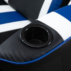 Chaise de jeu ergonomique pivotante à 360°, style course, inclinable, avec support lombaire, repose-pieds et porte-gobelet