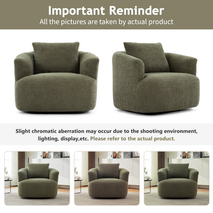 Fauteuil pivotant à 360°, fauteuil d'appoint Boucle 38,2 avec coussin décoratif, fauteuil tonneau rembourré avec accoudoirs incurvés