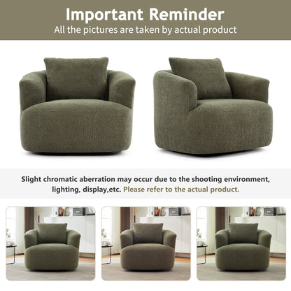 Fauteuil pivotant à 360°, fauteuil d'appoint Boucle 38,2 avec coussin décoratif, fauteuil tonneau rembourré avec accoudoirs incurvés