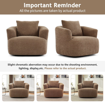 Fauteuil pivotant à 360°, fauteuil d'appoint Boucle 38,2 avec coussin décoratif, fauteuil tonneau rembourré avec accoudoirs incurvés