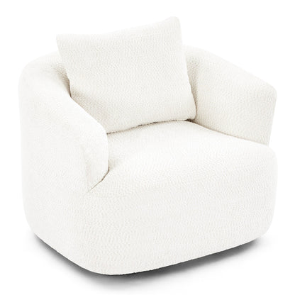 Fauteuil pivotant à 360°, fauteuil d'appoint Boucle 38,2 avec coussin décoratif, fauteuil tonneau rembourré avec accoudoirs incurvés