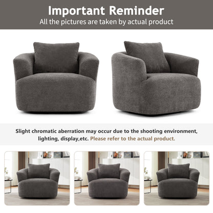 Fauteuil pivotant à 360°, fauteuil d'appoint Boucle 38,2 avec coussin décoratif, fauteuil tonneau rembourré avec accoudoirs incurvés
