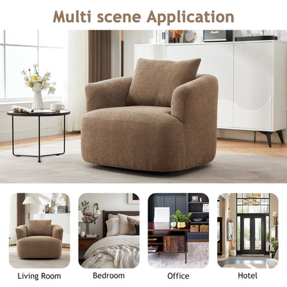 Fauteuil pivotant à 360°, fauteuil d'appoint Boucle 38,2 avec coussin décoratif, fauteuil tonneau rembourré avec accoudoirs incurvés