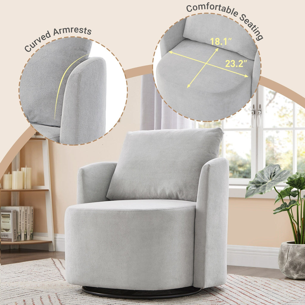 Fauteuil pivotant à 360°, fauteuil tonneau en chenille, fauteuil de salon design incurvé, fauteuil pivotant rembourré pour salon