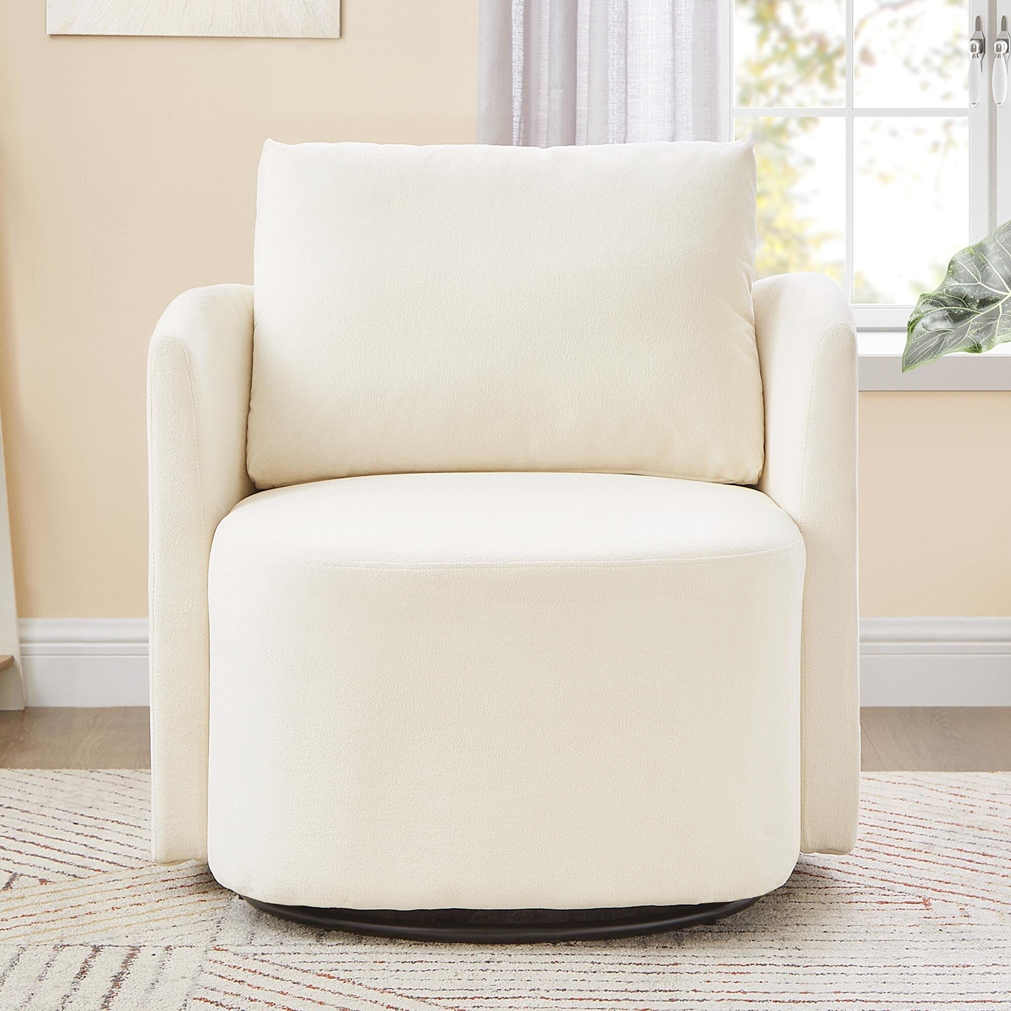 Fauteuil pivotant à 360°, fauteuil tonneau en chenille, fauteuil de salon design incurvé, fauteuil pivotant rembourré pour salon